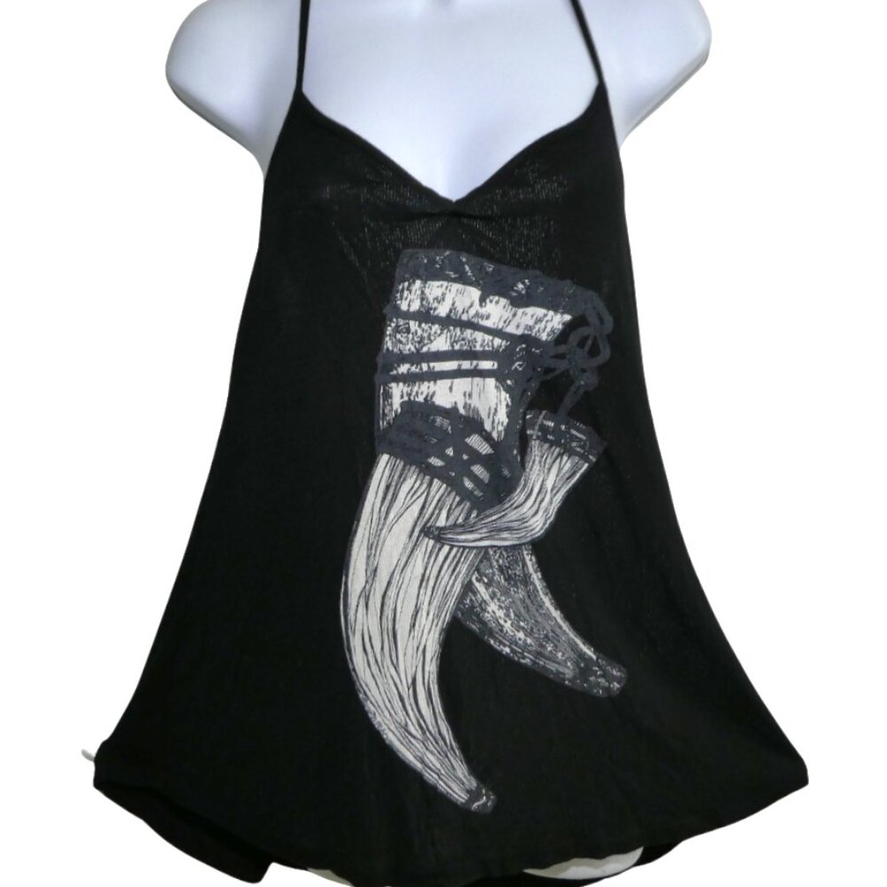 Lauren Moshi Beverly Hills Black Tunic Swing Cami Top Ruched V Neck Racerback S